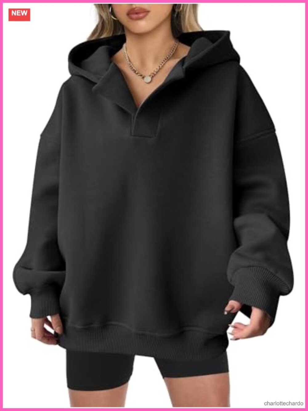 Oversized V-Neck Hoodie for Women - Y2K Long Sleeve Pullover Sweatshirt